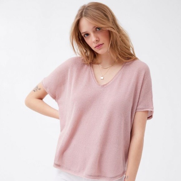 Urban Outfitters Tops - UO Oversized Thermal Tee - Light Pink